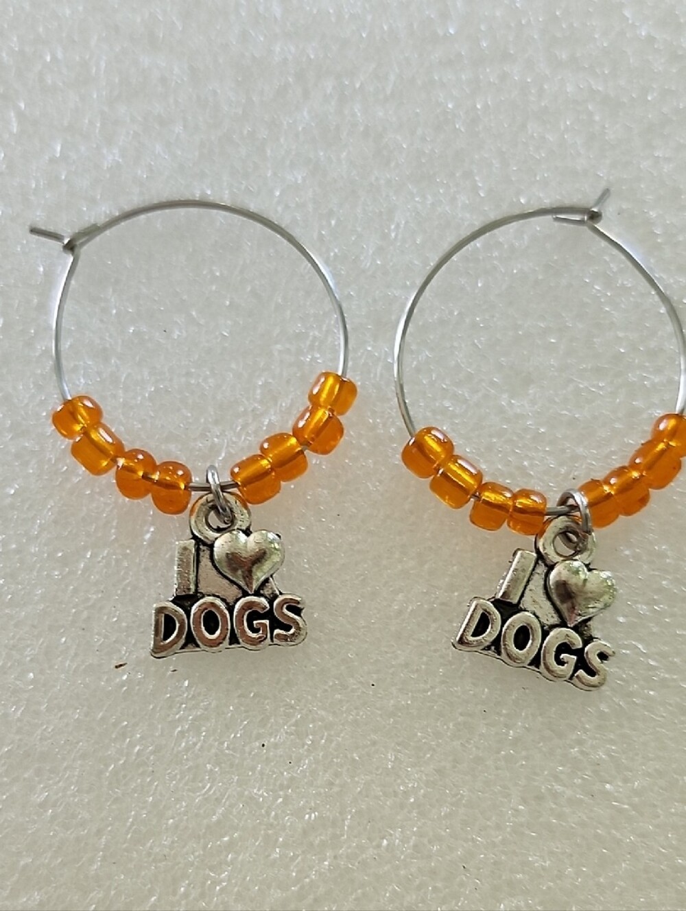 I Love Dogs Orange Beaded Pet Charms